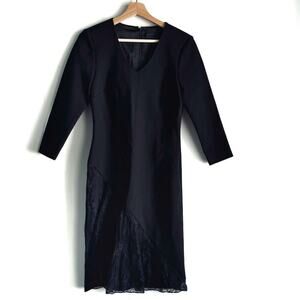 Pure Navy v-neck asymmetrical lace detail on bottom size 4 black dressy